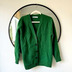 Zara Button Down Green Cardigan Preppy Sweater, S